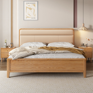光明家具白蜡木实木软包床现代简约1米8主卧储物大床双人床1米5北