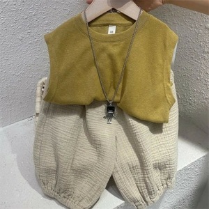 新款夏季女童套装宝宝洋气儿童个性潮牌背心七分灯笼裤两件套韩版