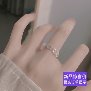 周大生适用925纯银爱心环绕戒指女轻奢素圈食指戒尾戒小众高级感