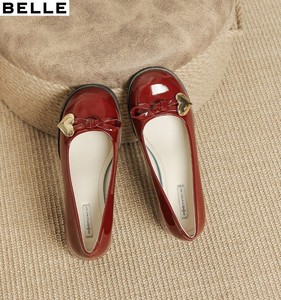 百丽官方旗舰玛丽珍女红色小皮鞋夏季新款高跟女鞋子法式复古圆头