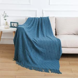 欧美新款线毯菱形格长方款聚酯纤维毛毯沙发毯子空调毯定制定做