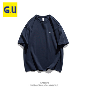 GU(服饰)旗舰店基础款300g重磅短袖t恤男士情侣藏青色内搭打底衫