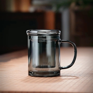 玻璃硅办公室三件家用硼茶杯分离高茶水泡茶杯加厚水杯耐热式