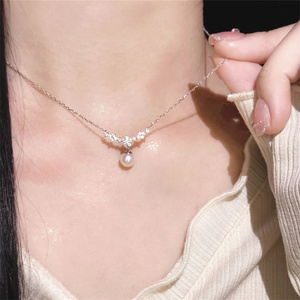FIXOOFIX超闪锆石小众设计轻奢小众925银大珍珠项链女锁骨链颈链