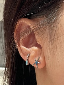 FIXOOFIX蓝色海星s925银耳钉女彩色珐琅滴釉小众设计感养耳洞耳饰
