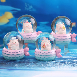可爱卡通泡泡猪65号水晶球摆件发光玻璃球树脂工艺品学生礼品批发