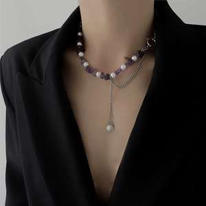 ins wind light luxury natural purple gemstone pearl stitchin