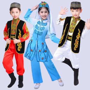 儿童回族舞蹈服饰花儿演出服女装成人56个少数民族风保安族表演服