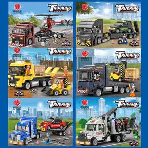 翔竣城市交通系列拼装积木玩具卡车工程建筑汽车运输车玩具