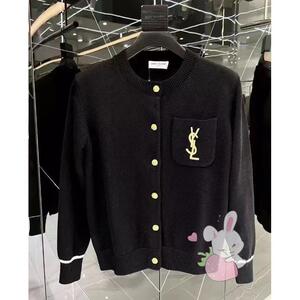 欧洲代购ysl圣罗兰 新款胸前刺绣字母logo拼色毛衣外套女 开衫男