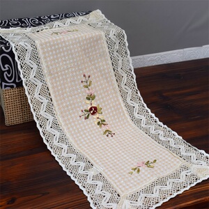特价外贸原单欧式田园麻布手工丝带绣花餐垫桌旗防尘布盖布盖巾