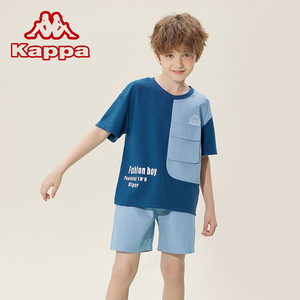 Kappa卡帕童装男孩休闲夏装儿童套装2023新款男童T恤短裤两件套潮