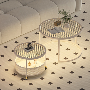 奶油风茶几网红轻奢高级感可移动小户型客厅家用极简玻璃圆形桌子