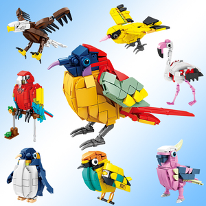 开智积木儿童益智拼装企鹅玩具火烈鸟老鹰拼插动物模型男孩子礼物