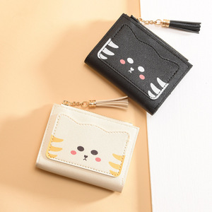韩版可爱女式钱包短款折叠多卡位猫咪学生新款钱夹ins潮小众设计