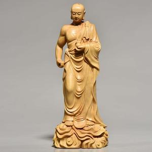 黄杨实木雕刻九华山地藏王菩萨摆件实木头根雕人物佛像家居装饰品