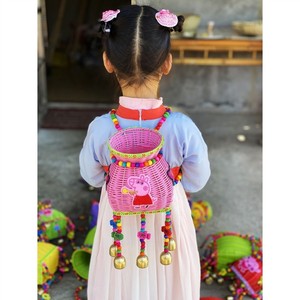背篓竹编儿童四川背小孩的娃娃玩具鱼篓手工藤民族风舞蹈道具