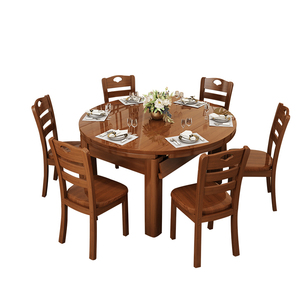 全友家居实木全实木餐桌椅组合纯橡胶木伸缩折叠圆桌家用饭桌小户