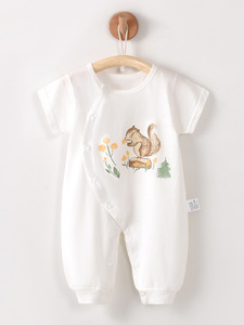 A类婴儿纯棉短袖长裤连体衣0-2岁宝宝夏季薄款哈衣新生儿外出衣服