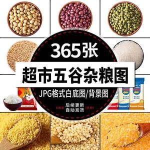 超市五谷杂粮大米小麦面粉豆类红薯高粱玉米小米电商白底图片素材