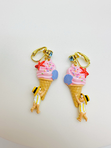 手绘珐琅 2N小矮人3系列冰淇淋贝壳海星蓝钻可爱耳钉耳夹项链