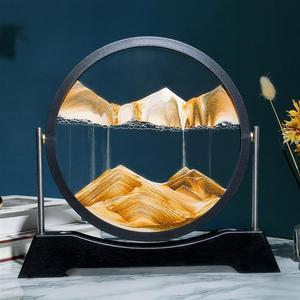 流沙画摆件自动翻转圆形3D玻璃轻奢家居沙漏礼品创意沙画工艺品