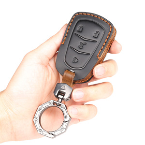 跨境汽车钥匙套适用于凯迪克拉高档牛皮遥控保护套真皮创意钥匙扣