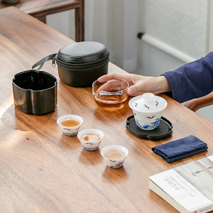 起煌 旅行一壶二杯三杯 甜白釉陶瓷功夫茶具套装便携快客茶杯茶壶