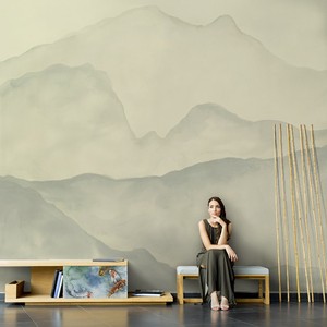现代简约风抽象山水中式古典淡雅壁纸客厅电视背景墙定制壁画墙布