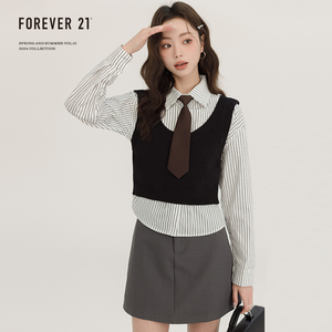 Forever 21黑色学院风减龄针织马甲女设计感内搭背心外穿短款上衣