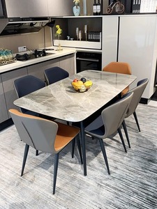 源氏木语岩板餐桌家用小户型现代简约长方形餐桌椅组合意式极简客