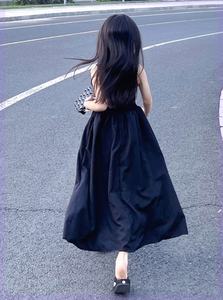 女童连衣裙夏季儿童小黑裙休闲针织长裙女大童洋气时髦无袖裙子潮