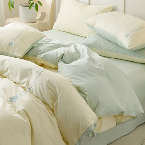 富安娜家纺夏季天新款纯棉床上四件套全棉床品纯色被套宿舍床单人