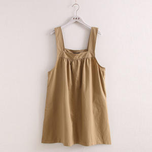 梦箱子2020夏新款小清新纯色棉布裙女方领无袖背带裙a字裙连衣裙