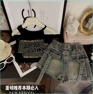 韩系女童夏季新款2024两件套装韩系时尚背心洋气牛仔短裤中大童夏