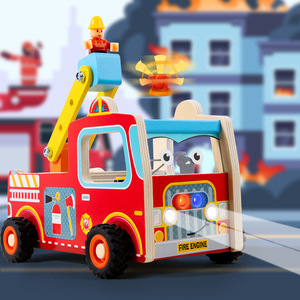 儿童拆装螺母消防车宝宝益智led忙碌板模拟电子开关训练木质玩具