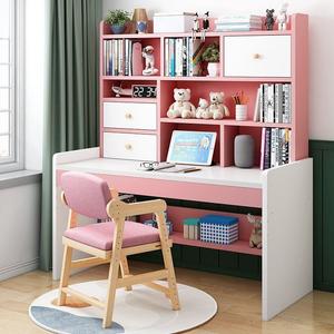 儿童学习桌书桌女孩男孩现代简约写字桌书柜一体卧室电脑桌椅套装