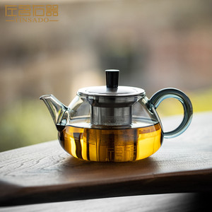 左茗右器耐热玻璃茶壶茶水分离家用茶具不锈钢超细茶滤小号煮茶壶