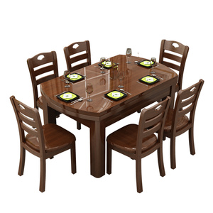 IKEA宜家全橡胶木纯实木餐桌椅组合折叠10人圆桌家用小户型饭桌子