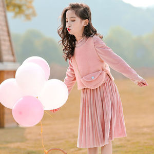 韩系童装女童连衣裙春装新款两件套裙子春季加绒儿童公主裙洋气小