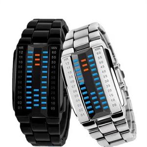 厂家现货时尚韩版超酷LED电子表双排灯学生合金链条熔岩手表