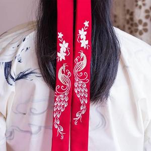 。M中国风汉服发带古风飘带发饰女头绳古装红色刺绣束发丝带头饰