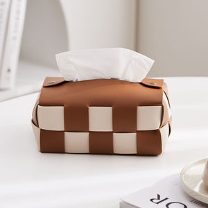 家用抽创意纸盒纸巾盒卷筒装编织纸巾盒手工皮革子抽盒客厅纸棋盘