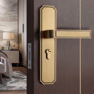 新中式卧室门锁黄古铜色单舌门把手室内厕所复古家用木门房门锁