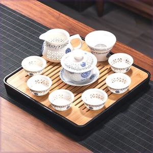 盖碗茶杯超大号玲珑镂空蜂窝茶具套装家用客厅陶瓷茶壶泡茶用品功