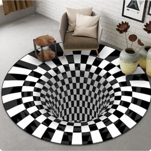 眩晕地毯3D错觉立体地垫客厅入门黑洞圆形吓人坑深渊错觉圆形地垫
