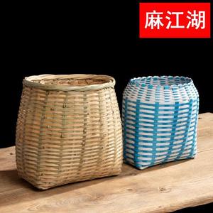 手工竹编采茶篓大号竹篮子背篓摘茶叶的篓子塑料编织收纳筐