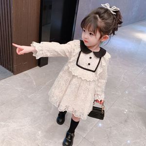 巴拉巴柆女童网红娃娃领1连衣裙韩版春季新款5岁儿童4洋气3花边蕾