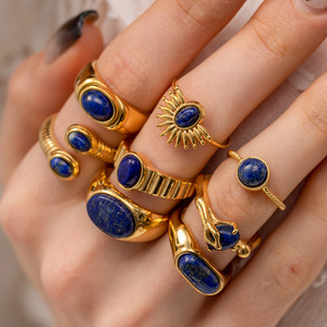 欧美跨境宫廷复古钛钢戒指饰品高级感轻奢小众青金石项链外贸批发