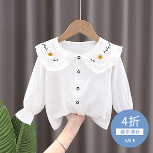 2022春秋装洋气韩版女宝宝打底衫0-3小童白色长袖婴儿娃娃领衬衫